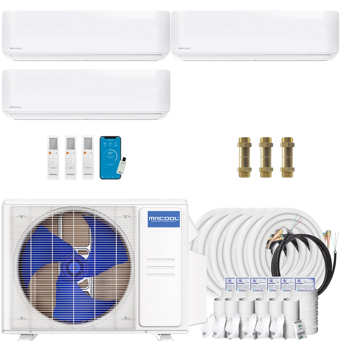 Buy MRCOOL DIY 4th Gen 3-Zone Mini Split Bundle: 36K BTU Ductless Air Conditioner & Heat Pump with 33K (9K + 12K + 12K) Wall Air Handlers, 225 ft. Total Lineset (25 + 25 + 25 + 50 + 50 + 50), Couplers and Install Kit | DIYM336HPW04C83