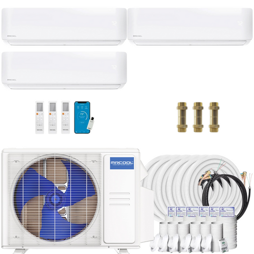 Buy MRCOOL DIY 4th Gen 3-Zone Mini Split Bundle: 36K BTU Ductless Air Conditioner & Heat Pump with 42K (9K + 9K + 24K) Wall Air Handlers, 216 ft. Total Lineset (16 + 25 + 25 + 50 + 50 + 50), Couplers and Install Kit | DIYM336HPW03C167