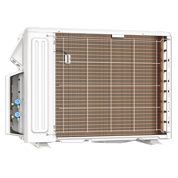 Back View of Condenser For MRCOOL DIY 4th Gen 3-Zone Mini Split Bundle: 27K BTU Ductless Air Conditioner & Heat Pump with 30K (9K + 9K + 12K) Ceiling Air Handlers, 160 ft. Total Lineset (25 + 35 + 50 + 50), Coupler and Install Kit | DIYM327HPC01C60