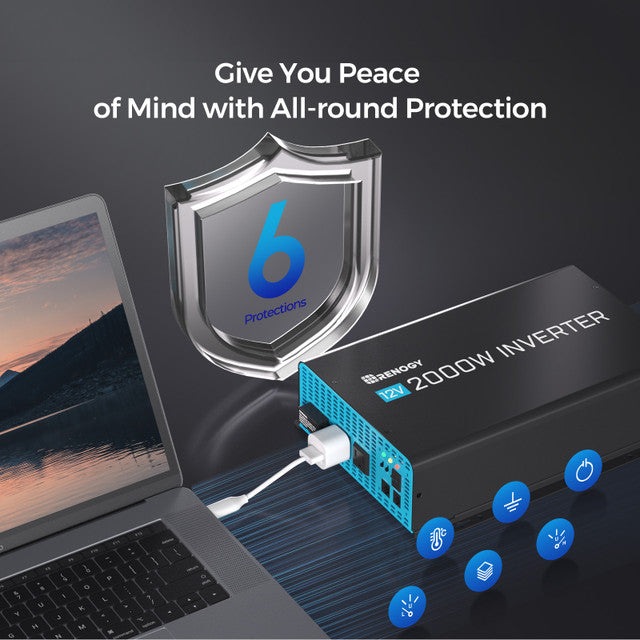 Renogy 2000W 12V Pure Sine Wave Inverter with Power Saving Mode (New Edition) Available Now