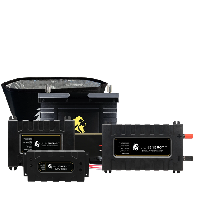 Buy Lion Energy RV and Off-Grid 12V Lithium Battery 105Ah Solar Power System with Inverter (1 Battery Warmer, 1 Solar Panel And 1 Battery Charger)