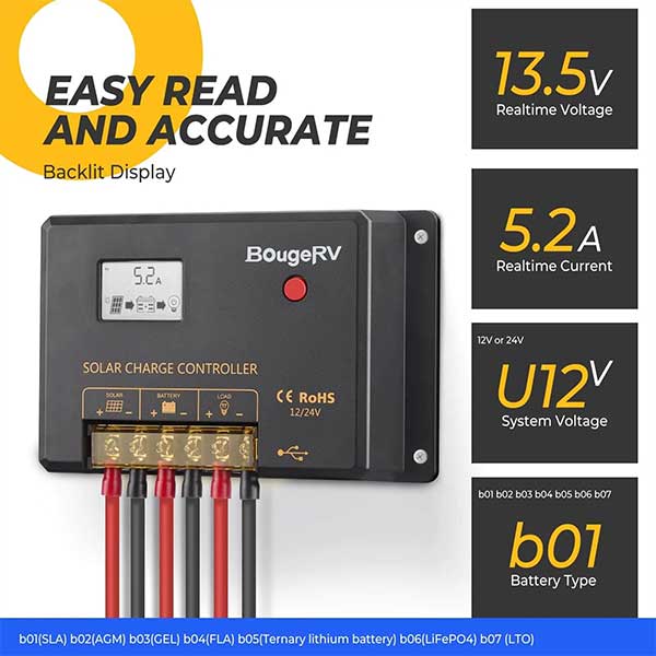 Purchase BougeRV Li 30Amp 12V/24V PWM Solar Charge Controller (Negative Ground) | ISE105