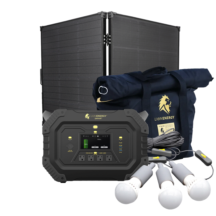 Buy Lion Energy Safari LiFePO4 1,612Wh, 3,000W Portable Power Station/Generator Bundle | 50170137 (1 Solar panel, 1 EMP Bag And 1 LED light string)