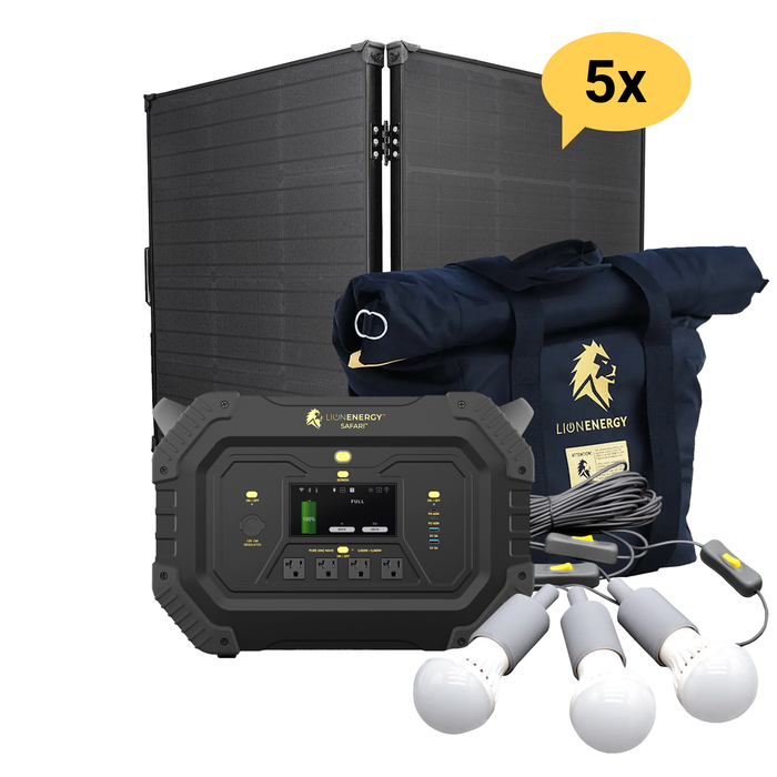 Buy Lion Energy Safari LiFePO4 1,612Wh, 3,000W Portable Power Station/Generator Bundle | 50170137 (5 Solar panels, 1 EMP Bag And 1 LED light string)