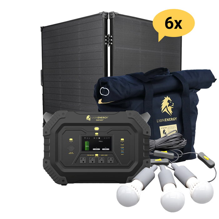 Buy Lion Energy Safari LiFePO4 1,612Wh, 3,000W Portable Power Station/Generator Bundle | 50170137 (6 Solar panels, 1 EMP Bag And 1 LED light string)