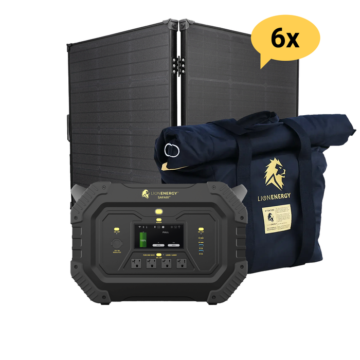 Buy Lion Energy Safari LiFePO4 1,612Wh, 3,000W Portable Power Station/Generator Bundle | 50170137 (6 Solar panels, 1 EMP Bag And 0 LED light strings)