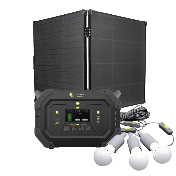 Buy Lion Energy Safari LiFePO4 1,612Wh, 3,000W Portable Power Station/Generator Bundle | 50170137 (1 Solar panel, 0 EMP Bags And 1 LED light string)