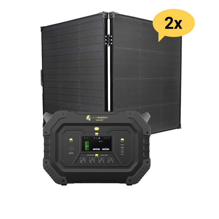 Buy Lion Energy Safari LiFePO4 1,612Wh, 3,000W Portable Power Station/Generator Bundle | 50170137 (2 Solar panels, 0 EMP Bags And 0 LED light strings)