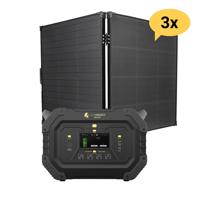 Buy Lion Energy Safari LiFePO4 1,612Wh, 3,000W Portable Power Station/Generator Bundle | 50170137 (3 Solar panels, 0 EMP Bags And 0 LED light strings)